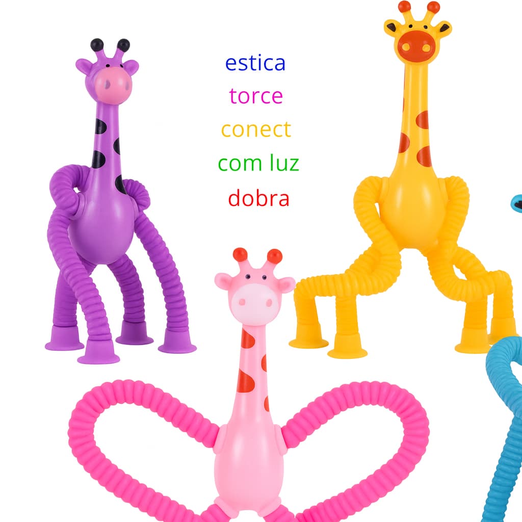 Girafas Estica E Gruda Brinquedo Infantil Pop Tube Ventosa Acende Luz Led Flexíveis Para Crianças