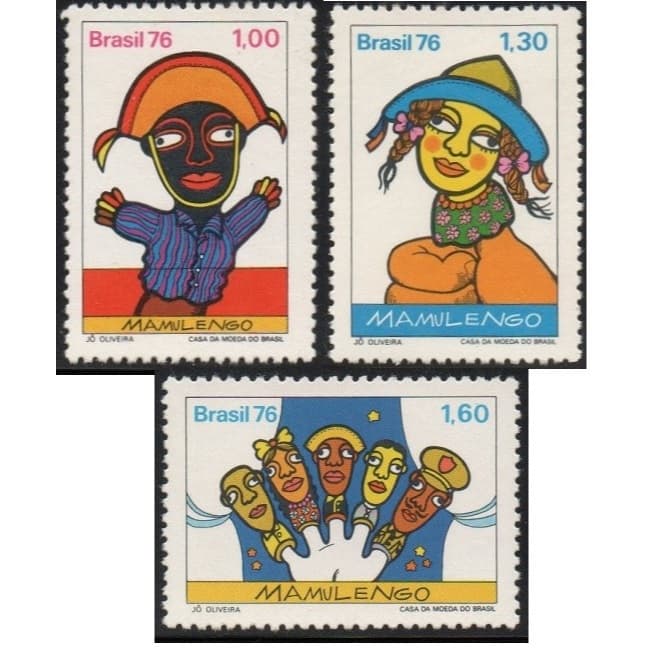 Série com 3 selos de carta novos -TEATRO POPULAR  - MAMULENGOS - filatelia- ANO 1976 -  cat.rhm C948/50-ref:S634