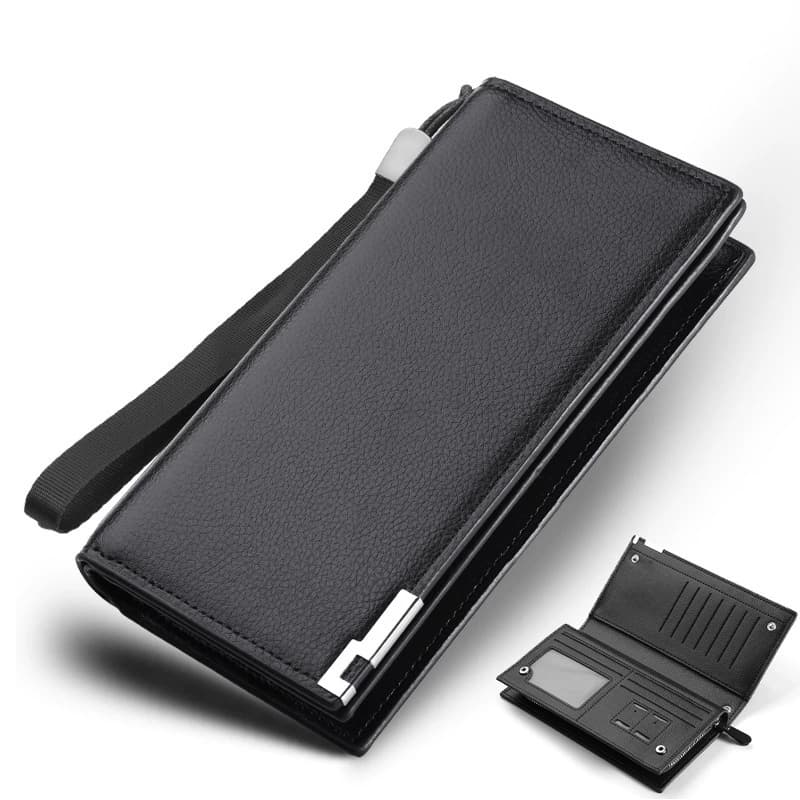 1 Carteira Longa Masculina com Zíper - Organizador de Celular Extra Grande em Couro PU com Numerosas Divisórias