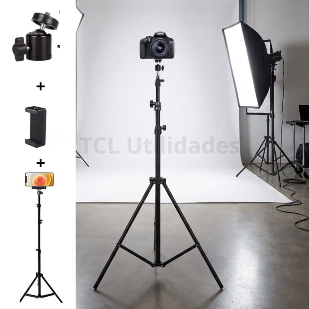 Tripé Para Celular Metálico Profissional ball Head 360° e Suporte Celular Câmera Ring Light Softbox