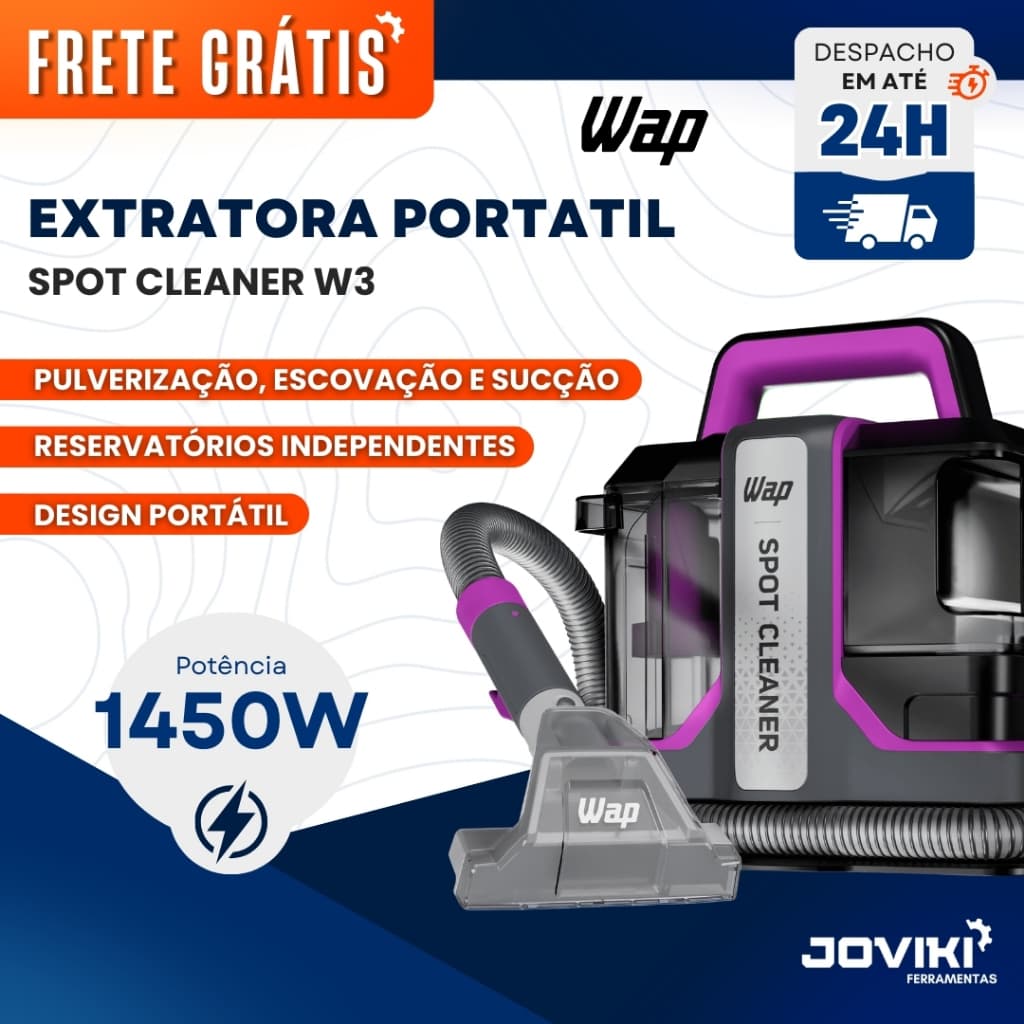 Extratora de Sujeira Portátil WAP Spot Cleaner W3 Borrifa Esfrega e Extrai 1450W Bico de Autolimpeza