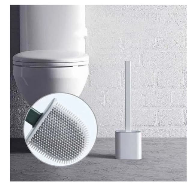 Escova Sanitária Branca ou Preta de Silicone Banheiro com Suporte Adesivo de Parede
