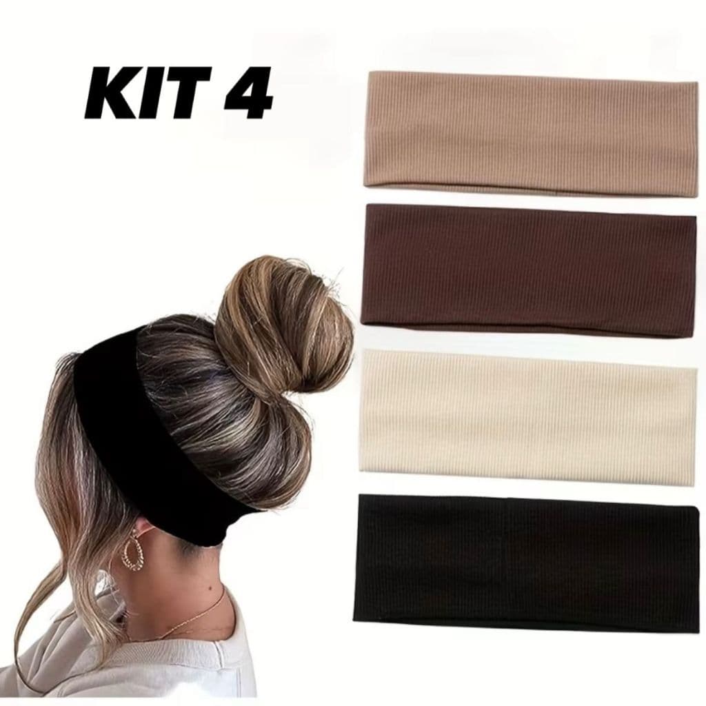 4 Faixas de Cabelo Penteados e Esportes Branco, Preto, Marrom Claro e Marrom Escuro