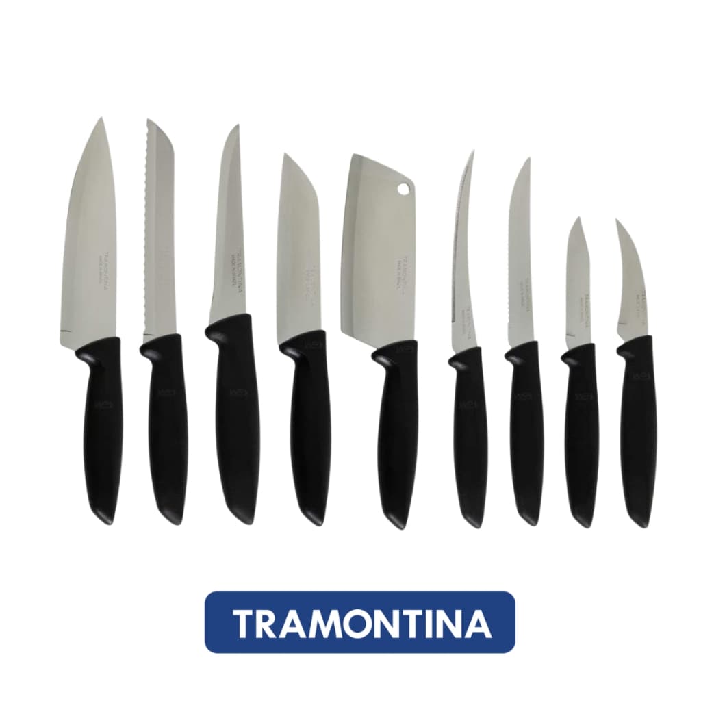 Jogo de Facas Tramontina Plenus Lâminas em Aço Inox e Cabos de Polipropileno Preto 9 Peças