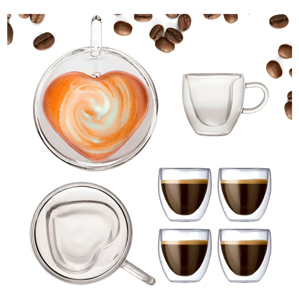 Kit 4 Xícaras de Café Vidro Borossilicato Parede Dupla Coração 80ml Transparente Wellmix