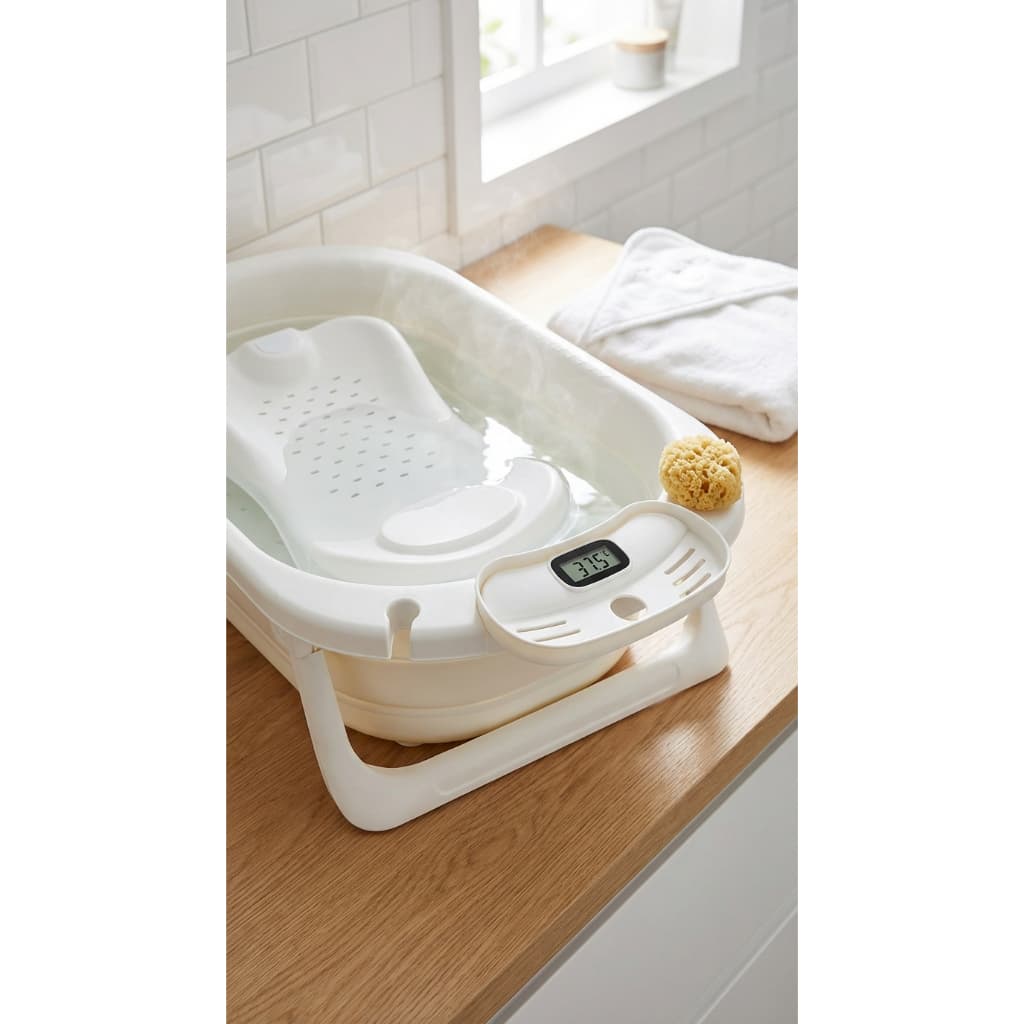 Banheira Infantil Dobrável Silicone 36L Compacta para Banho Seguro