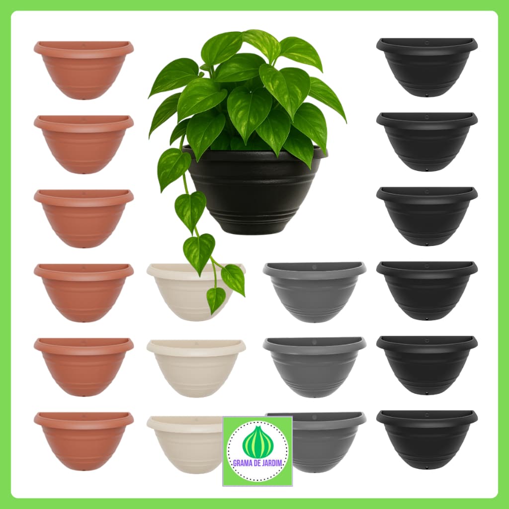 Vaso de Parede 1000 ml Preto Marrom Colorido Plastico Meia Lua Flores Decorar Horta Jardim Vertical