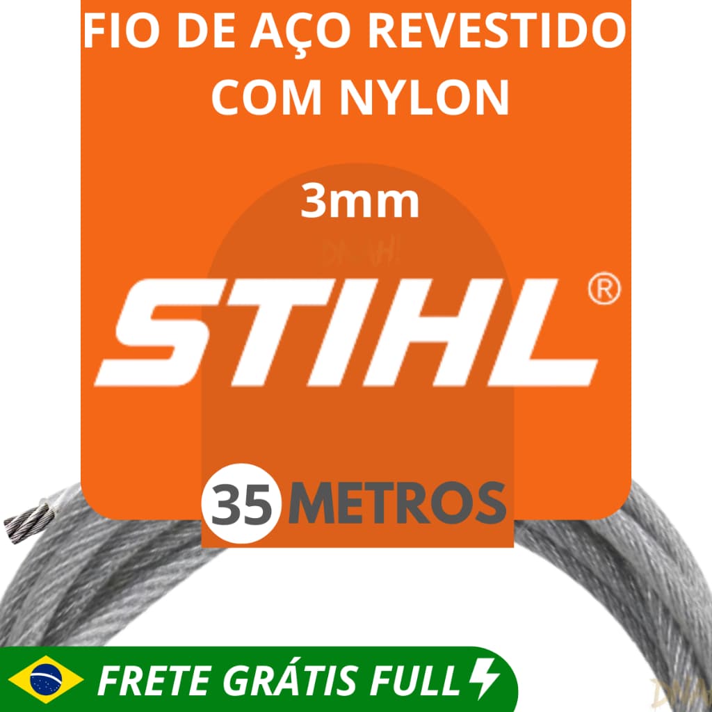 Fio de Aço Revestido com Nylon de 3mm - Para Roçadeira em Diversas Medidas 35, 30, 25, 15, 10 e 5 Metros - Stihl