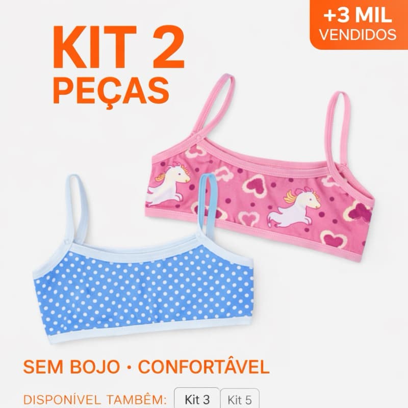 kit Top Sutiã Infantil Menina Moça Confortável Cropped Sem Bojo Barato Mocinha escolar roupa íntima
