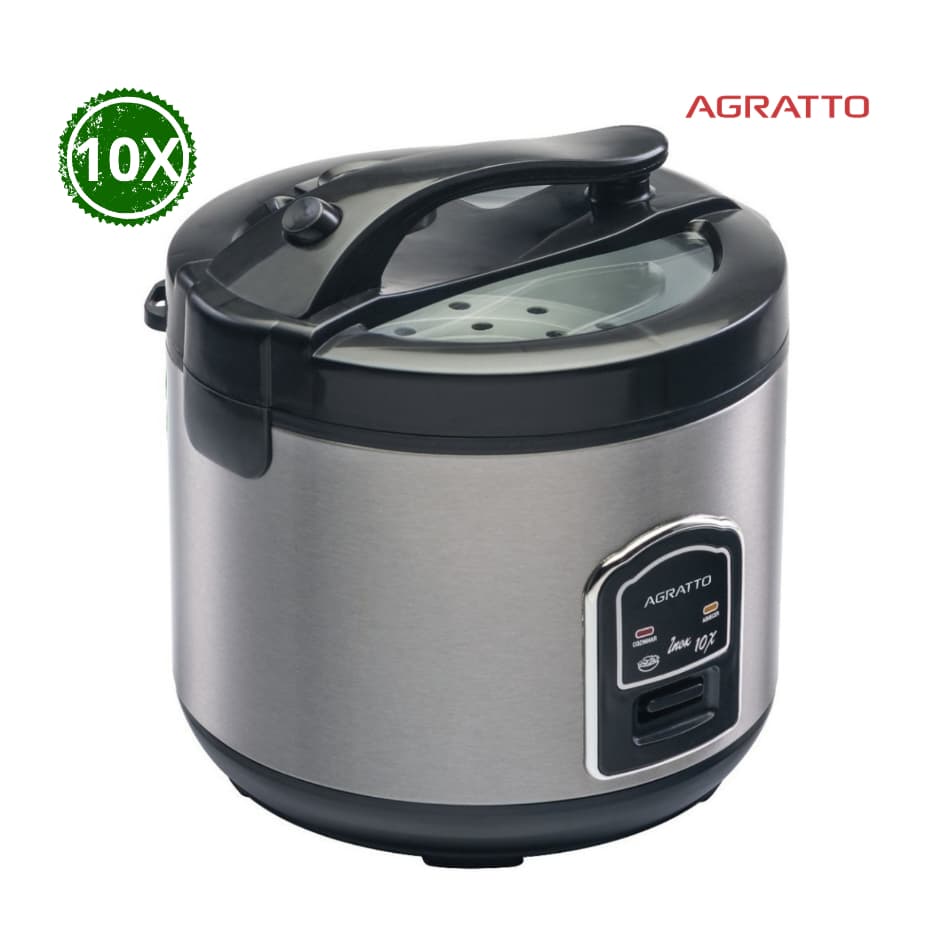 Panela De Arroz Elétrica Inox Visor de Vidro 10 Xicaras Agratto
