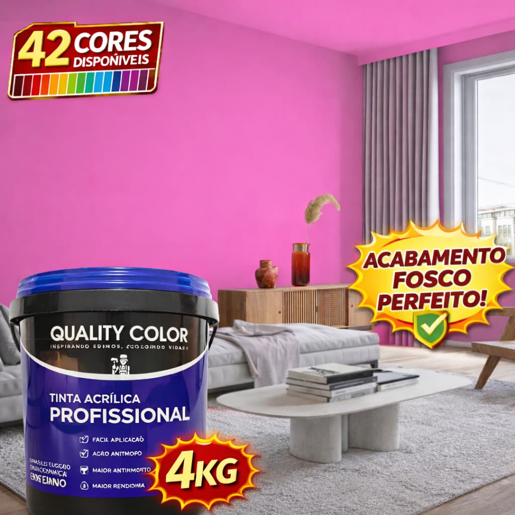 Tinta Pink 3.2lts / 4KG Profissional Quality Color Tinta para Parede Cores