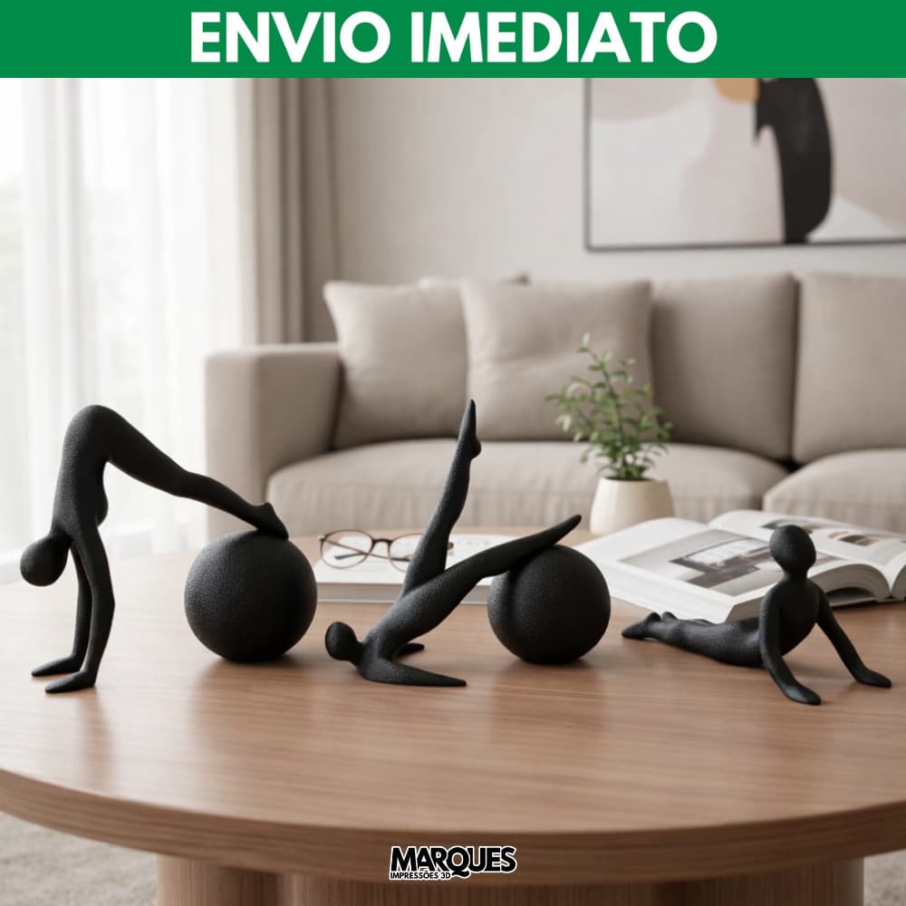 KIT 3 Estátuas Pilates Bola Ginástica Suiça Yoga Posições - Decoração Abstrata Corpo Minimalista