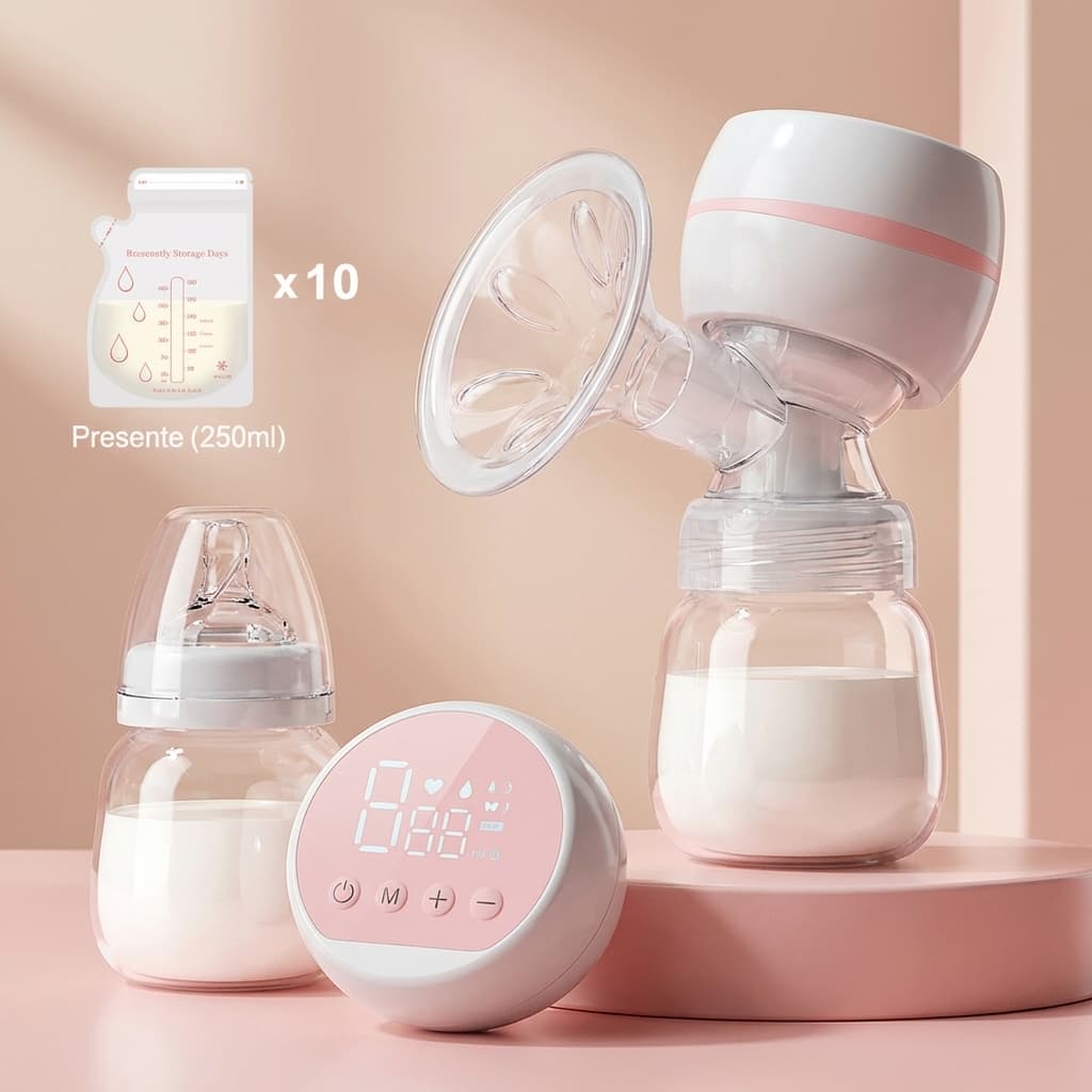 Bomba Tira Leite Elétrica Recarregável Portátil 9 Níveis Massagem Sucção USB Painel LED 180ml Para Amamentação