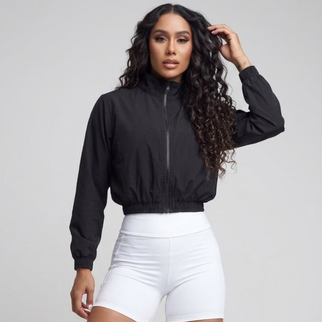 Jaqueta Feminina Fitness Manga Longa com Zíper
