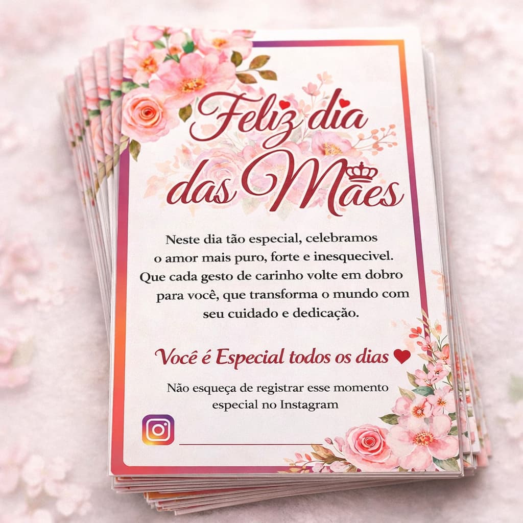 Folheto de Agradecimento Dia das Mães | Kit 50/100 unidades | para Clientes | Encante e Fidelize