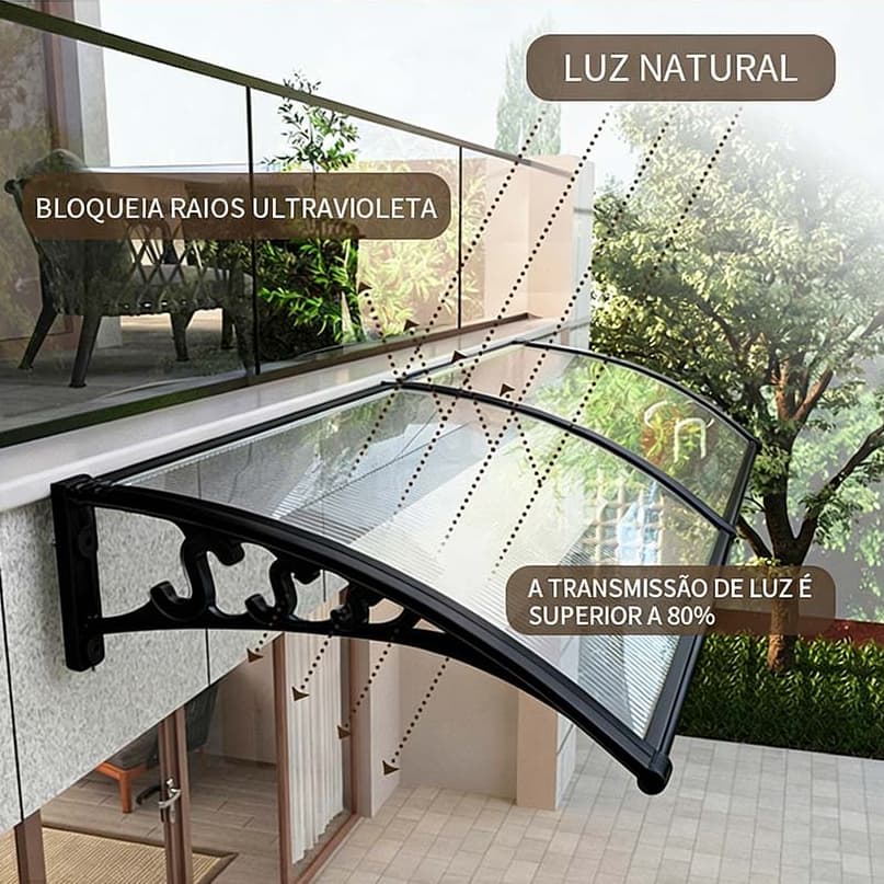 Toldo Policarbonato Modular 60x120 Proteção Contra Chuva Transparente branco