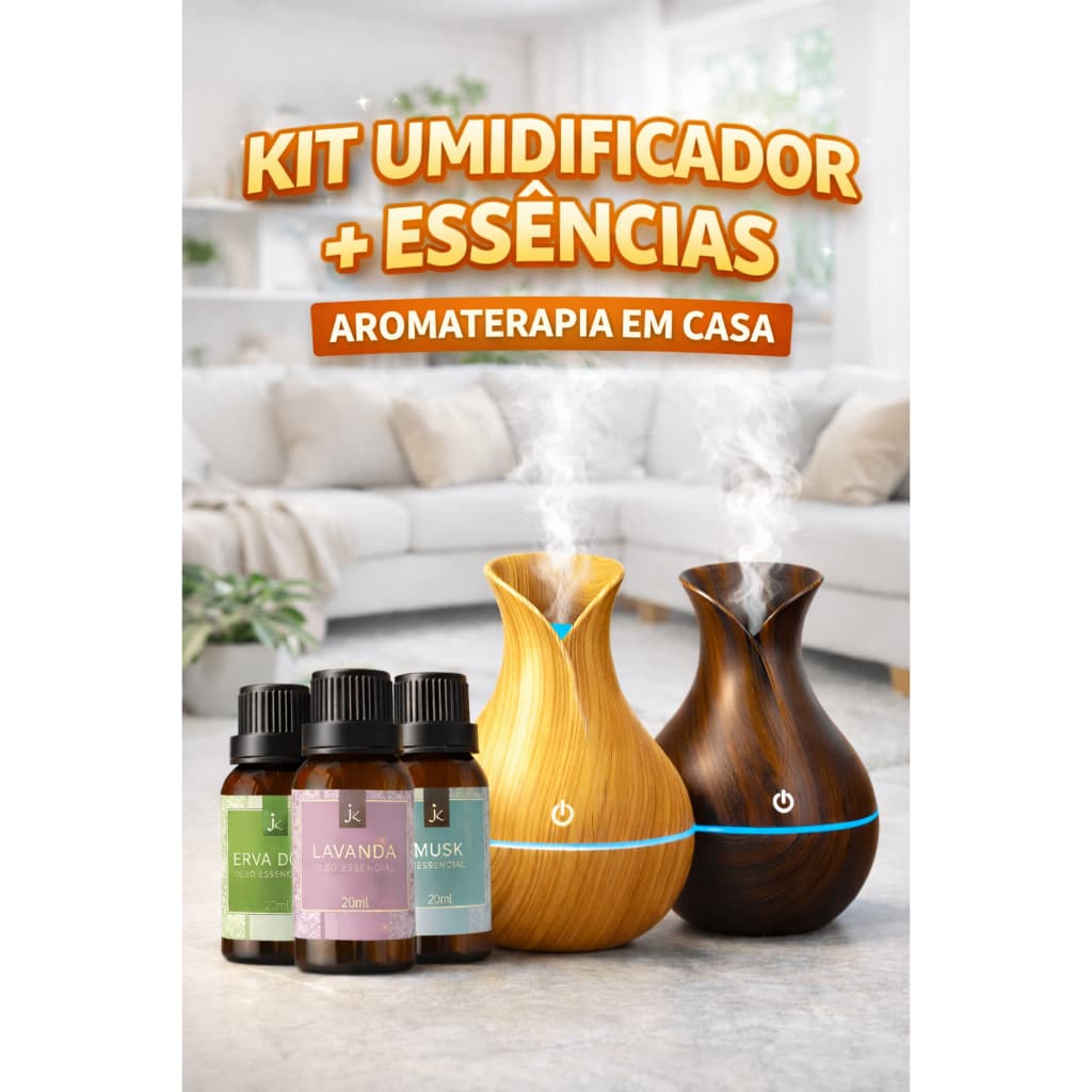 Umidificador de Ar + Essências Premium Hidrossolúvel Difusor de Aromas Relaxantes  Vaso