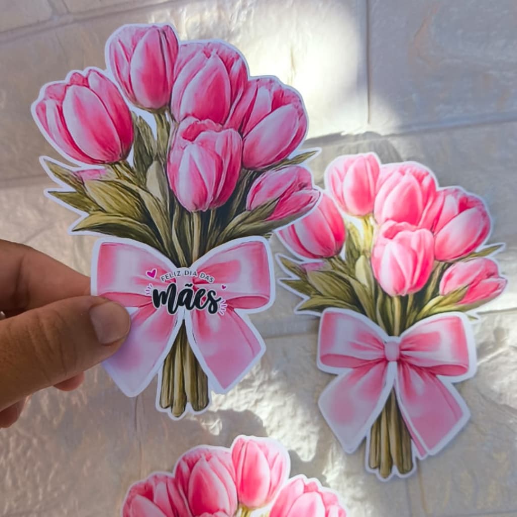 Lembrancinha Dia das Mães Card Buquê Delicado para Batom, Manteiga de Cacau, Lápis