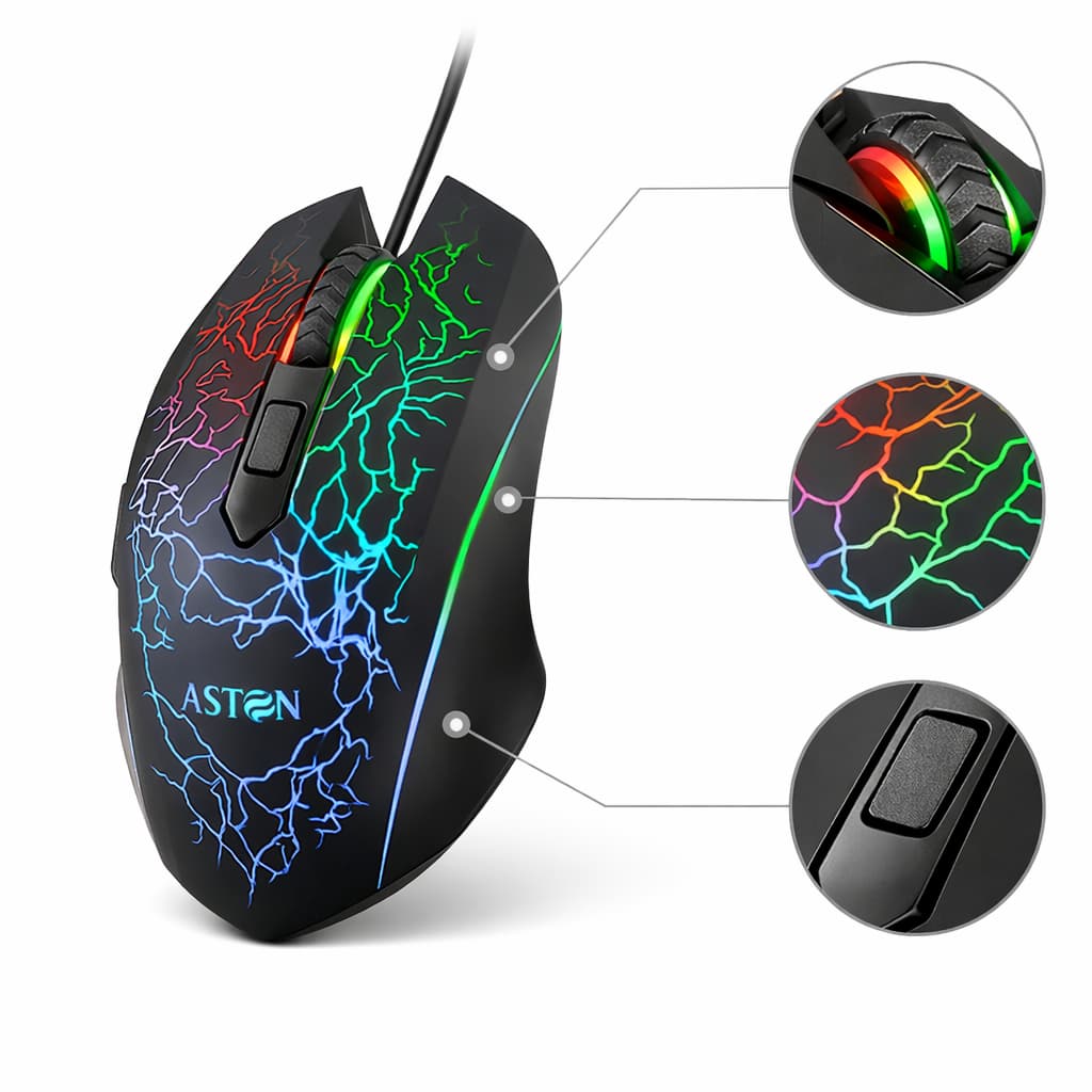 Mouse Gamer com fio 6 Botões 2400DPI Original Astgn