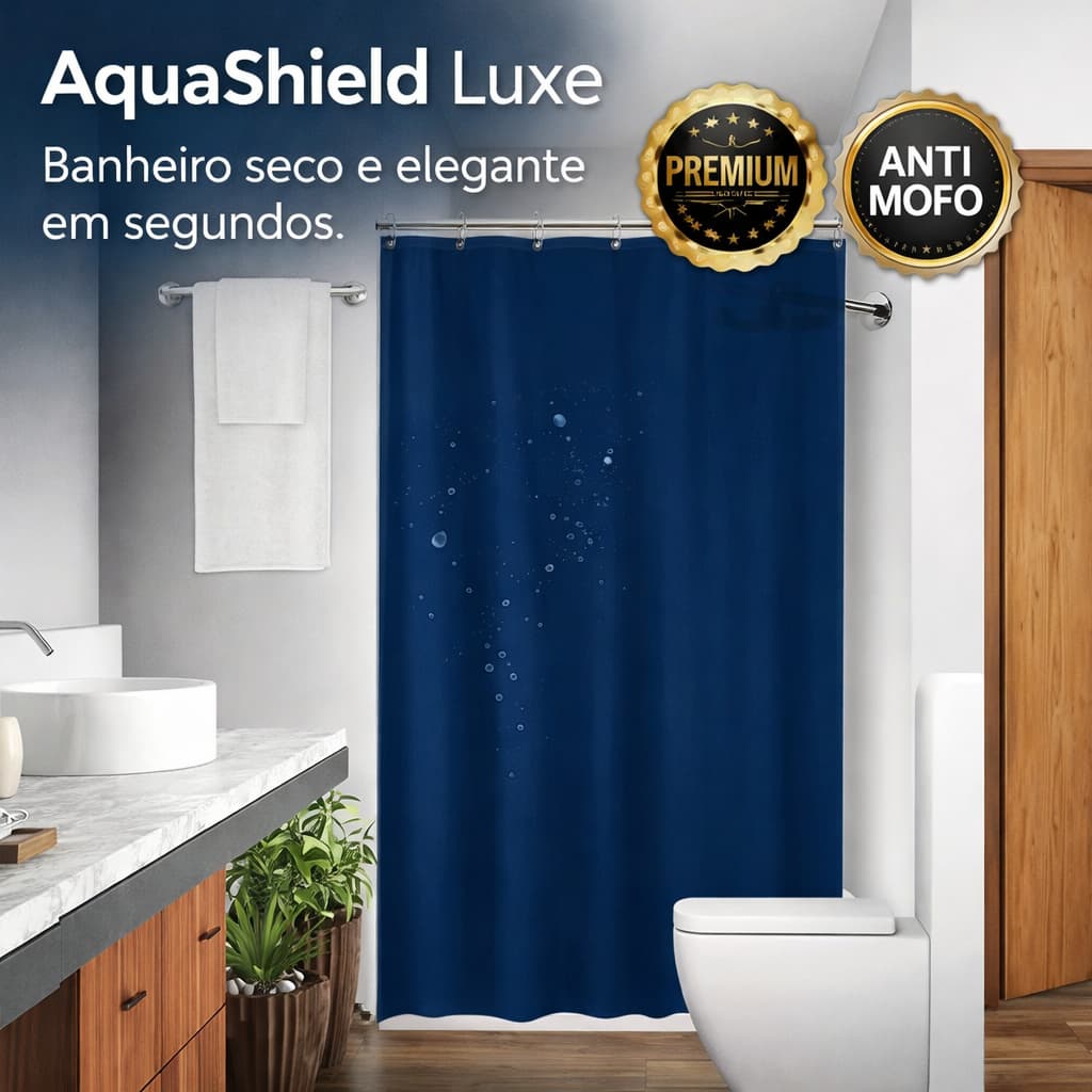 Cortina Box Banheiro Azul Impermeável Anti Mofo Lavável Resistente Universal Premium