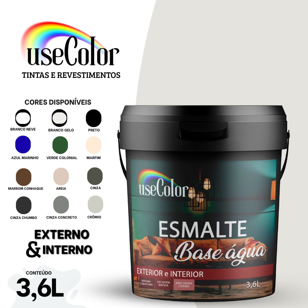 Tinta Esmalte 3,6L Base Água Boa Cobertura Metais e Madeiras