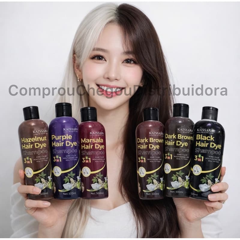 Shampoo Kaissara Hair Dye 500ml Tonalizante Escurecedor Cabelos Marsala,  Avelã,Roxo, Marrom, Preto