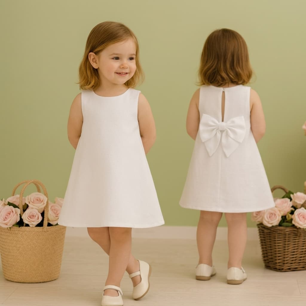 Vestido Infantil Branco, vermelho e rosa | Vestido Clássico Menina 1 a 8 Anos