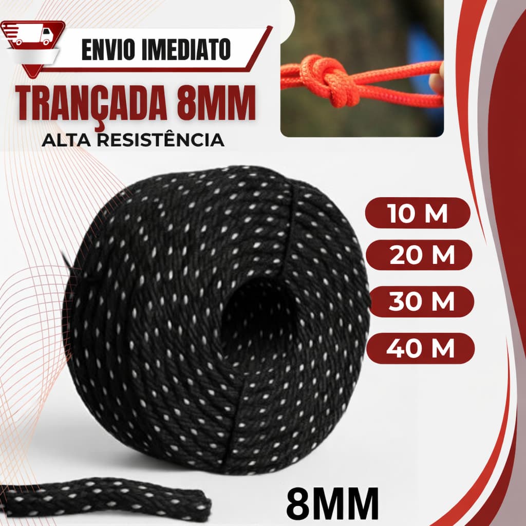 Corda 8 mm Poliéster Super Resistente – Firme, Durável e Versátil p/ Cargas e Amarrações em PROMOÇÂO