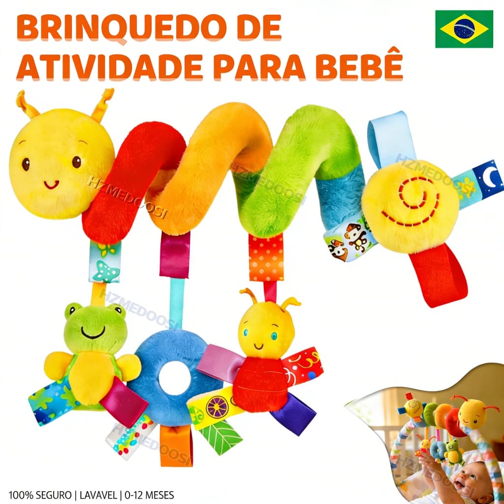Brinquedo para carrinho de bebe Espiral Lagarta de pelúcia  Berço Brinquedos Sensorial 0-3 Anos  Chocalho  Brinquedo Str