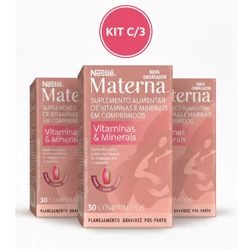 KIT C/3 Polivitamínico Materna para Gestantes 30 comprimidos