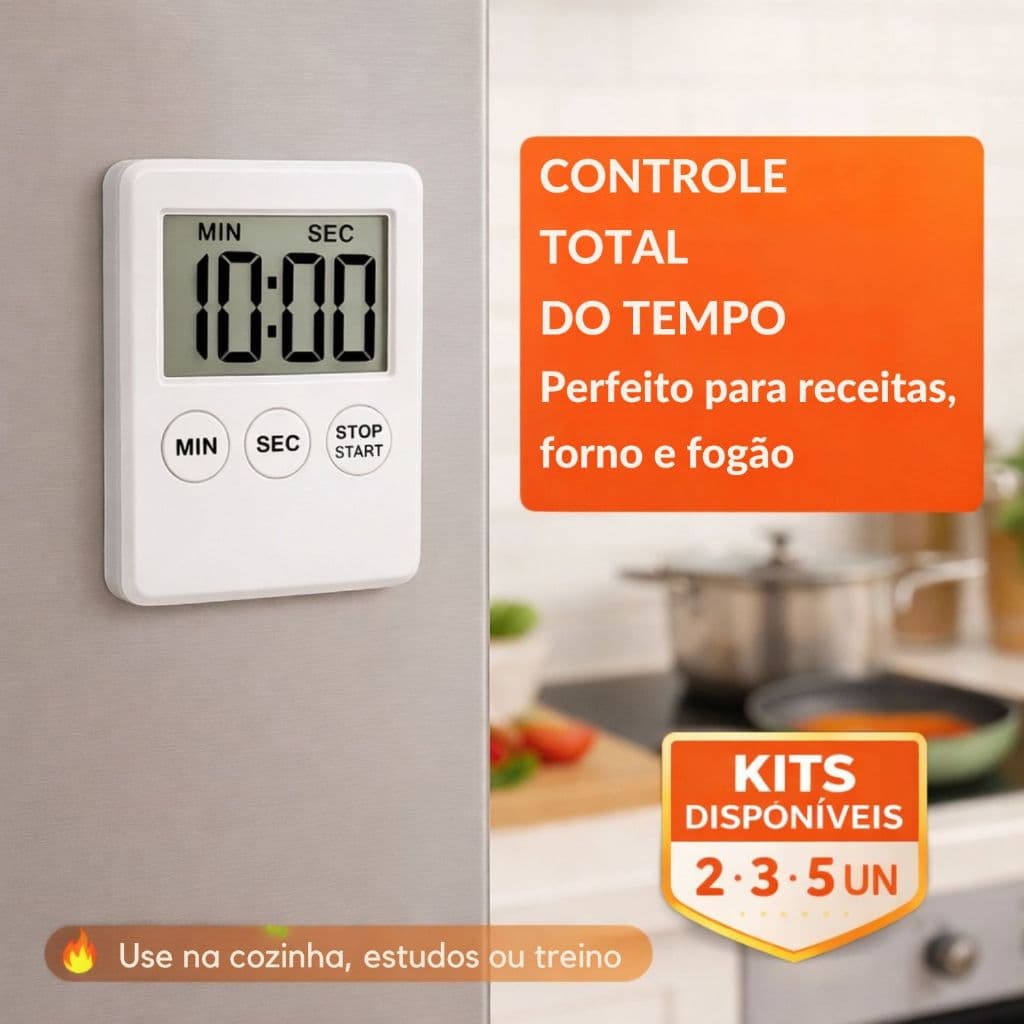 Kit Cronômetro Digital Timer Magnético Alarme Bip Cozinha Academia Estudos