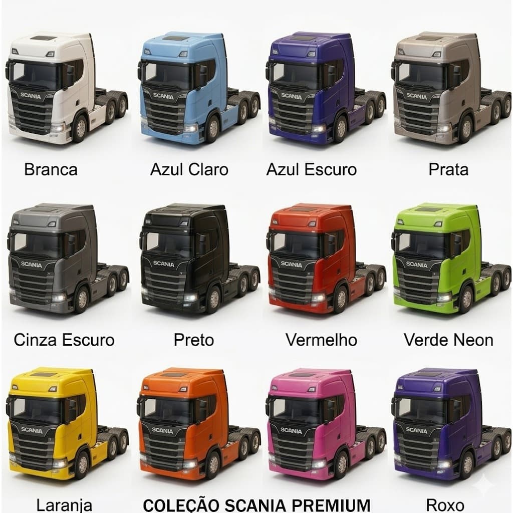 Miniatura caminhão Scania Trucada R770S Fricção em metal escala 1:50 cabine básculante com som e acende faróis