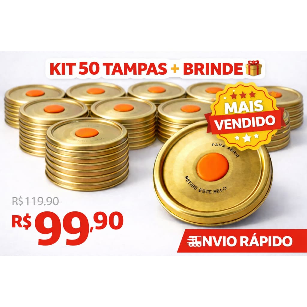 Tampa abre fácil alumínio 67mm kit c/50 tampas- Lacre silicone fechamento à vácuo - copo americano