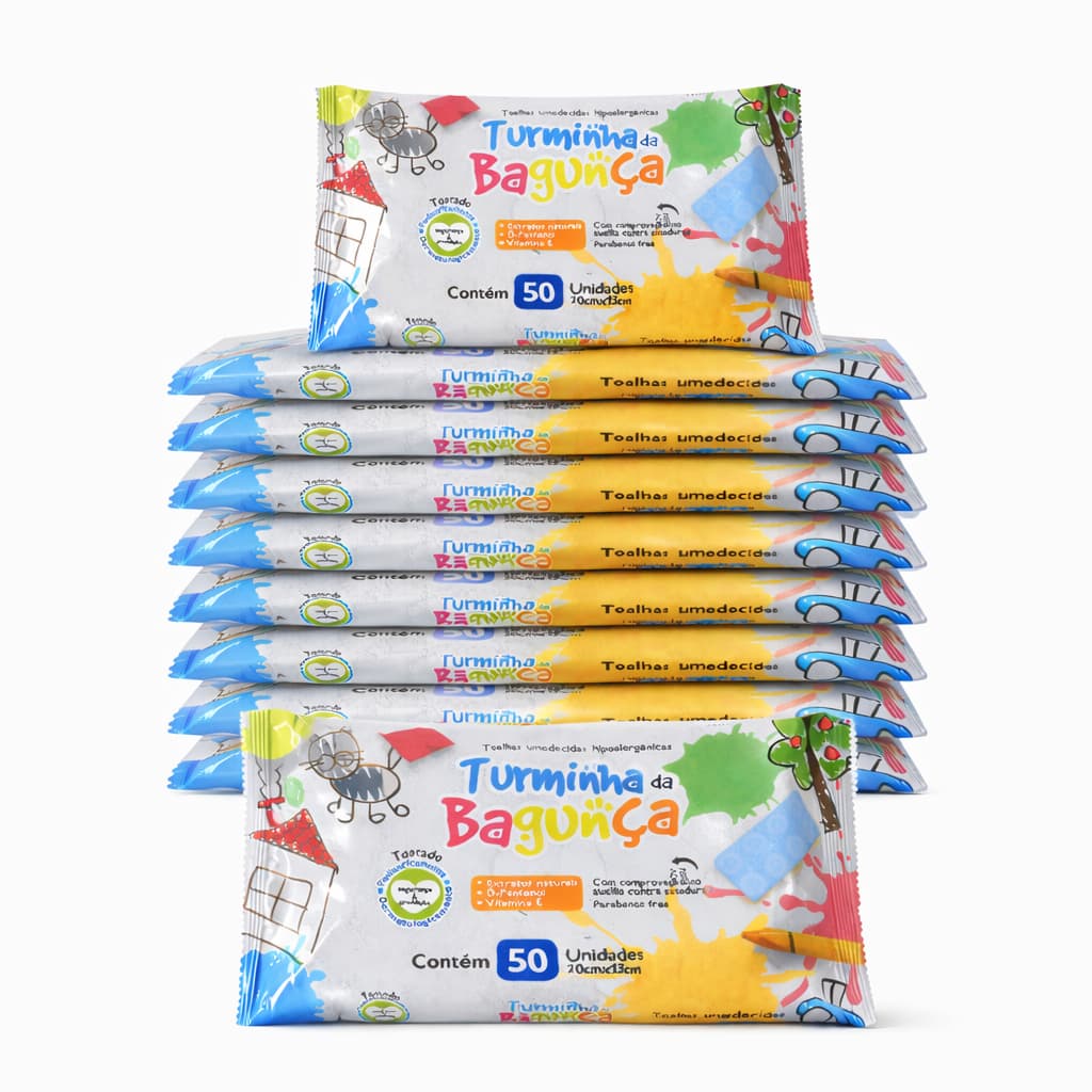 Kit 10 Toalhas Umedecidas Turminha da Bagunça 50 Folhas