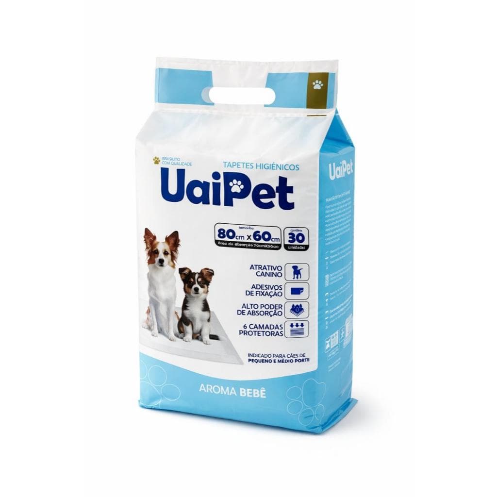 Tapete Higiênico 80x60cm Aroma Bebê UaiPet Para Cães E Gatos  Com 30 Unidades