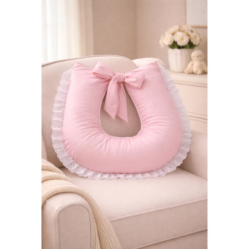 Almofada de Amamentação Guipir Martinelli Baby | Luxo Babado Renda Laço Enxoval Bebê Menina Menino