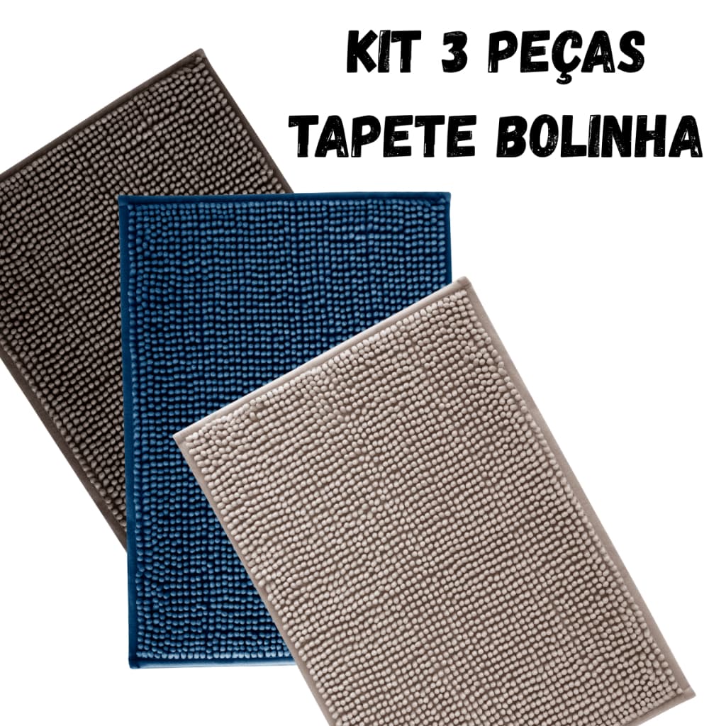 Kit 3 Tapetes Banheiro Antiderrapante Bolinha Microfibra Super Absorvente Lavável 38x58 Macio