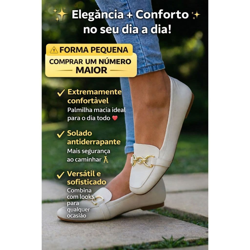 Sapatilha Feminina Mocassim Com Fivela Bico Quadrado - Linha Confort