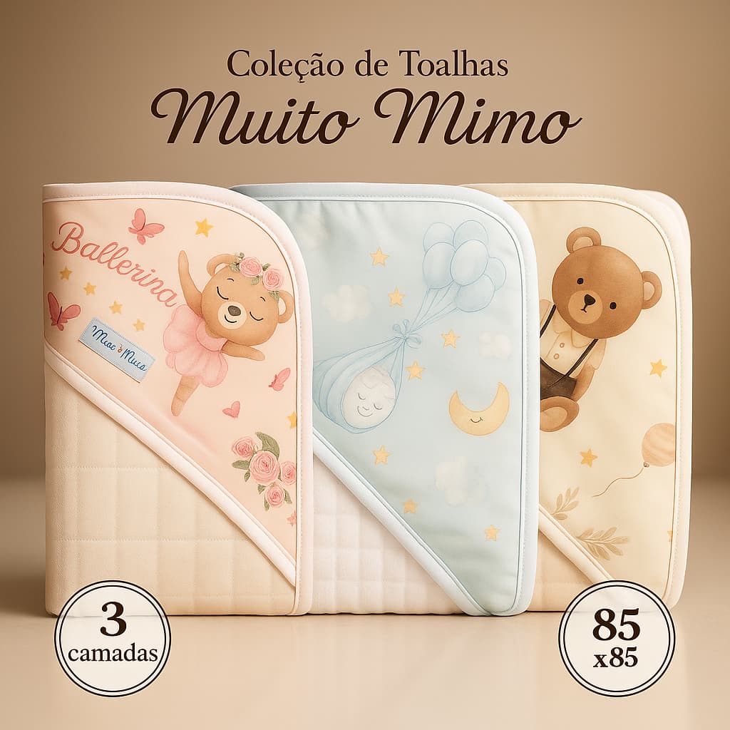 Toalha de Banho Bebê com Capuz  Soft Luxo 3 Camadas Ultra Macia e Absorvente Envio Imediato