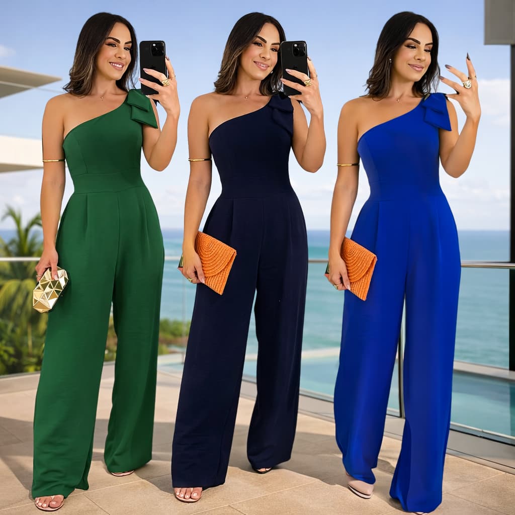 ✅ Macacão Feminino de Festa com Bojo | Forro, Laço no Ombro | Elegante e Sofisticado