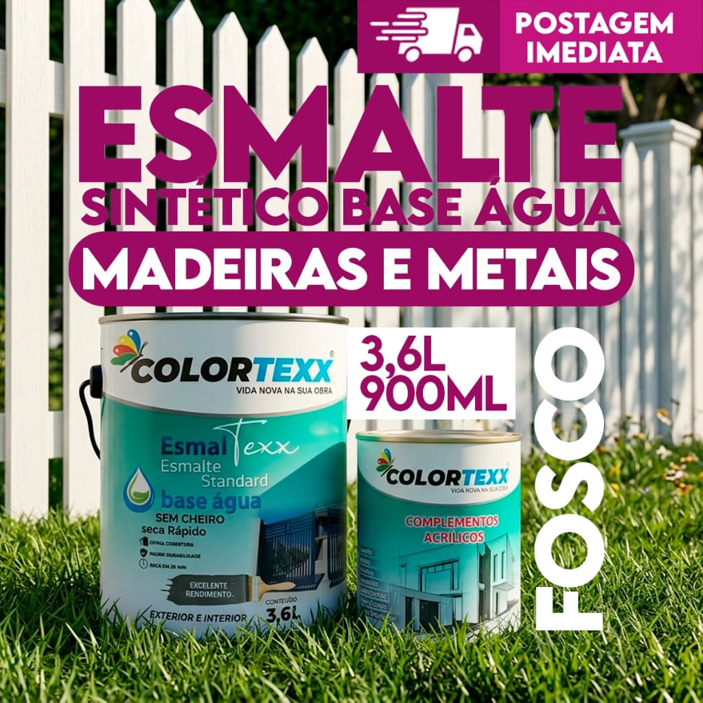 Tinta Esmalte FOSCO (Base água) 3,6L | 900ML Madeiras e metais sem cheiro Seca Rapido Colortexx