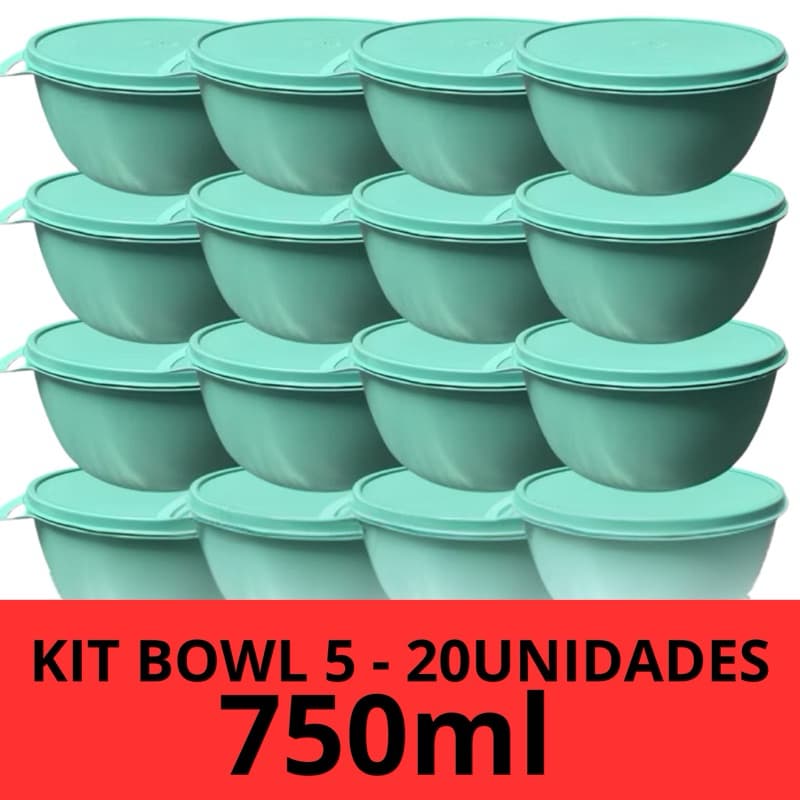 Kit Bowl Plástico com Tampa 750ml 5-20 Unidades | Pote Multiuso Azul, Verde ou Rosa | Organizador Cozinha