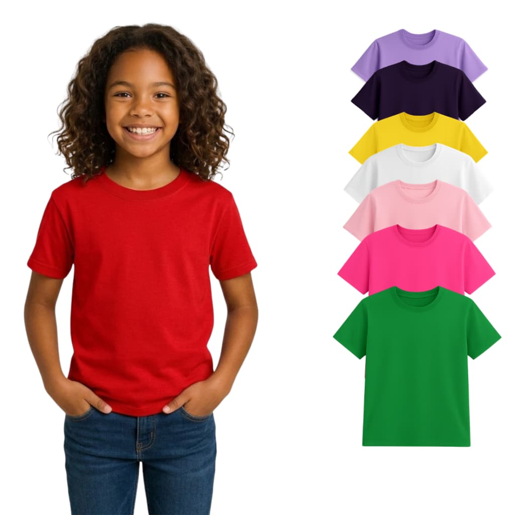 Blusinhas Infantil Menina Básica Lisa Manga Curta Algodão Macio Promoção Camisetas Femininas Juvenil