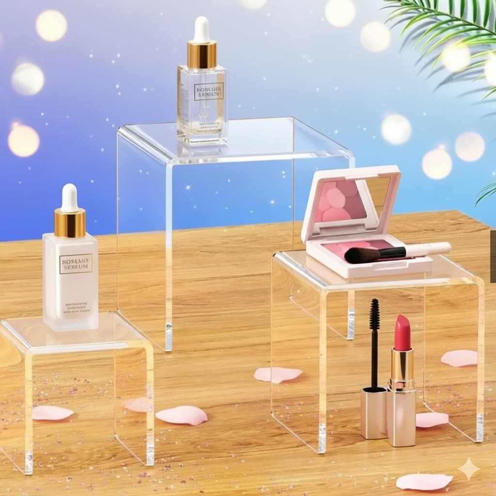 Kit 3 Plataforma Doce Maquiagem Expositora Vitrine Acrilico Brinquedo Decoração Nicho Bolo Cupcake