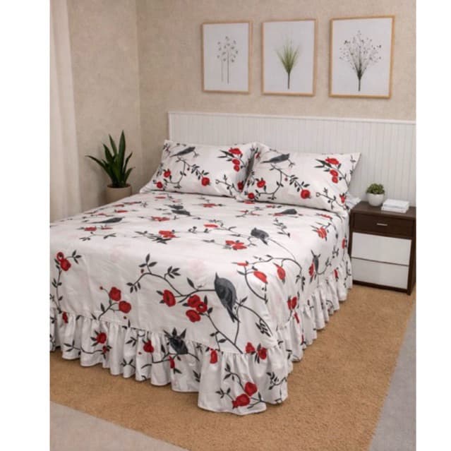 Colcha Lençol com Babado Queen 3 Peças Micropercal Toque de Algodão 400 fios