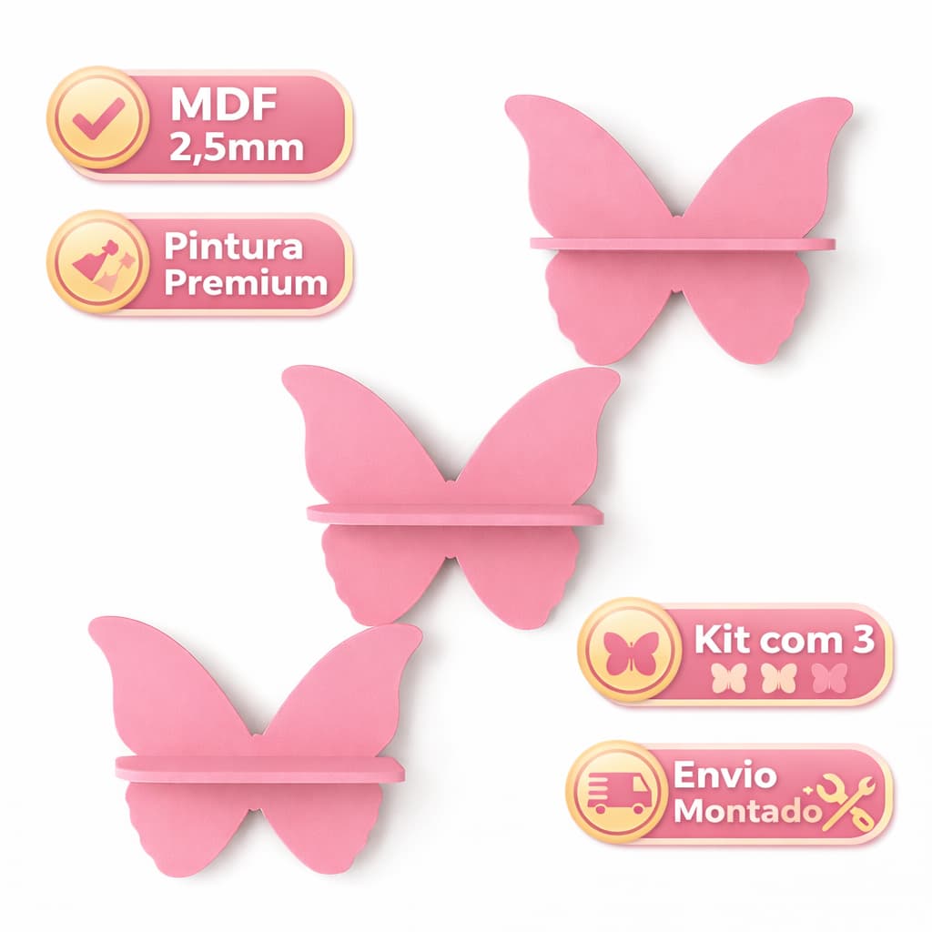 Prateleiras Modelo Borboleta Infantil Decoração Quarto e Sala
