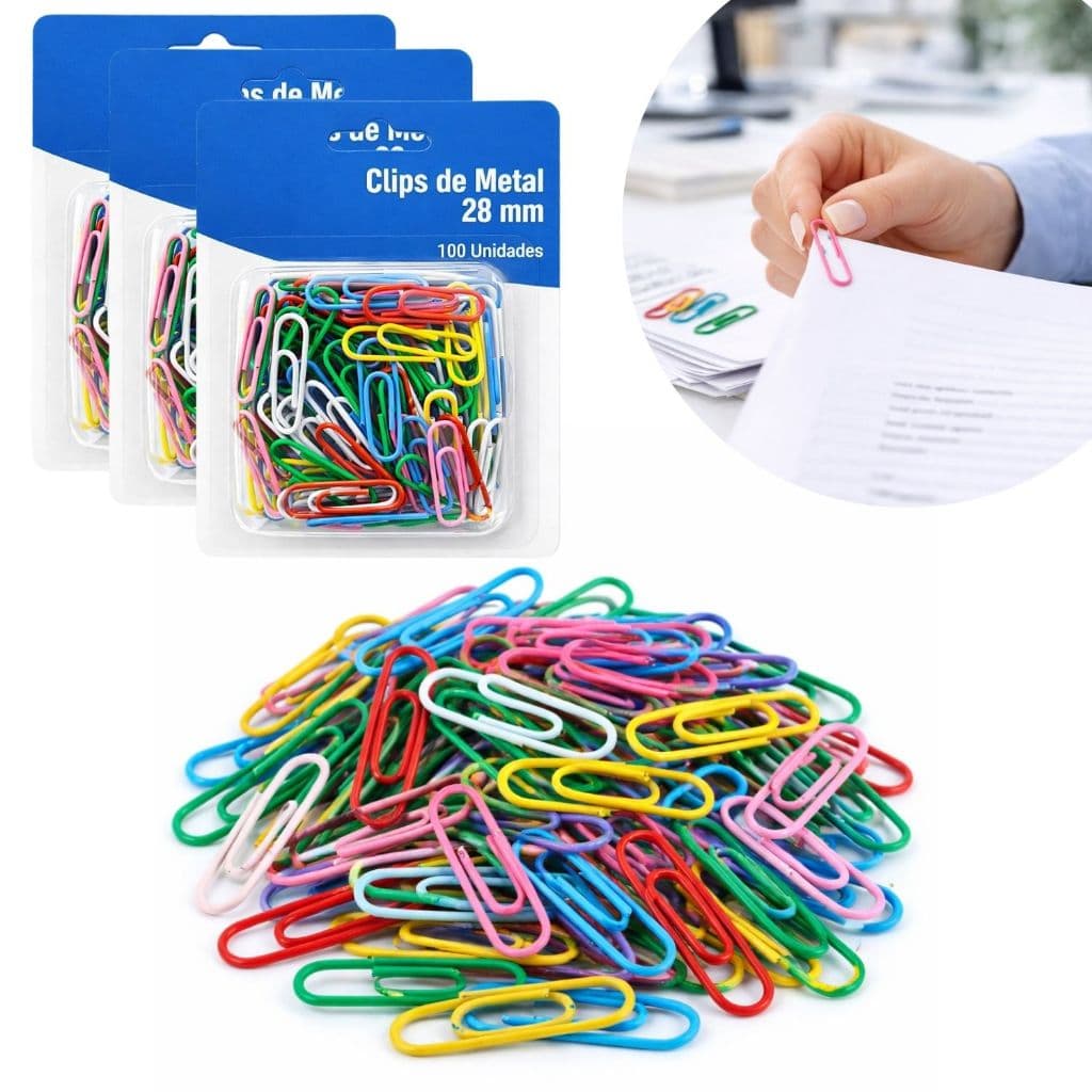 Kit 100 / 200 / 300 Unidades de Clips de Metal para Papel Escritório Home Office