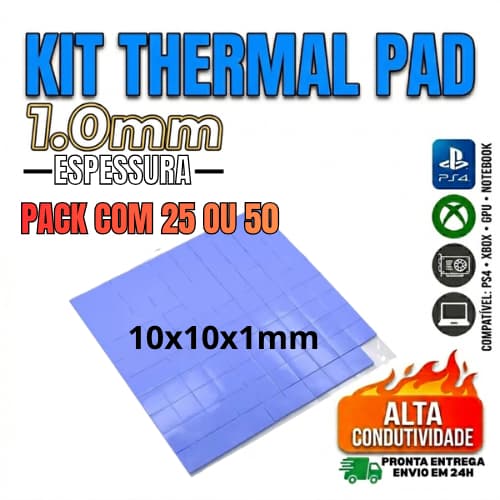 Kit Thermal Pad 10x10x1mm - Pack 25 ou 50 Unid - GPU Notebook PS4 Xbox
