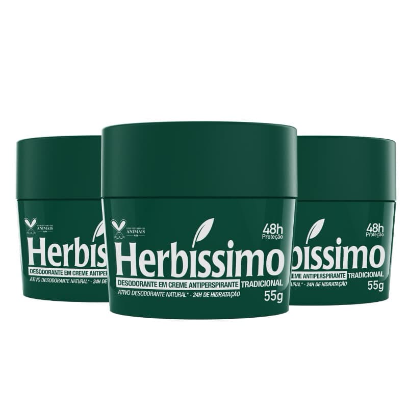 Desodorante Herbíssimo Tradicional Kit 3 Unidades Original Antitranspirante Masculino Custo Benefício