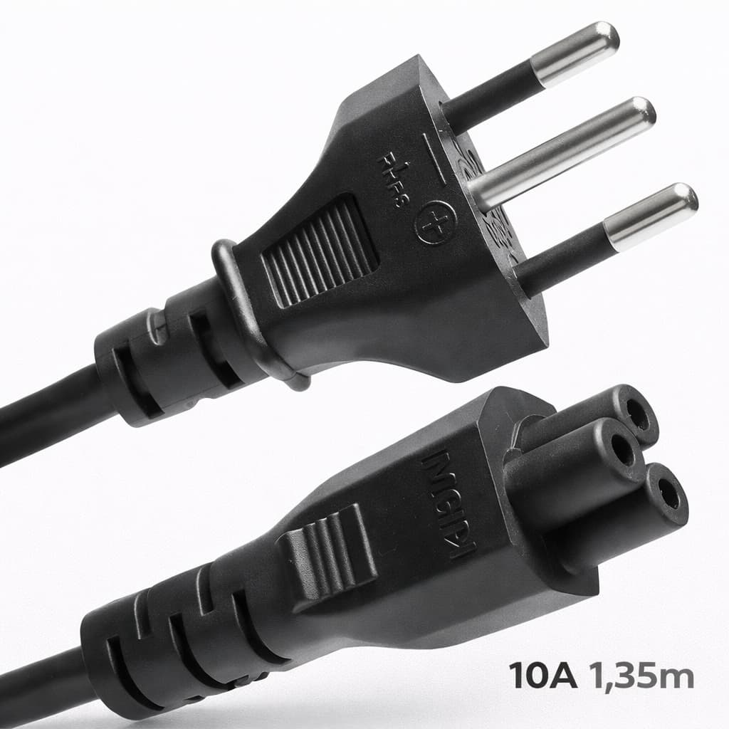 Cabo de Força Tripolar 1,35m Padrão Mickey C5 para Notebook Fonte TV Energia 10A 1,35 m